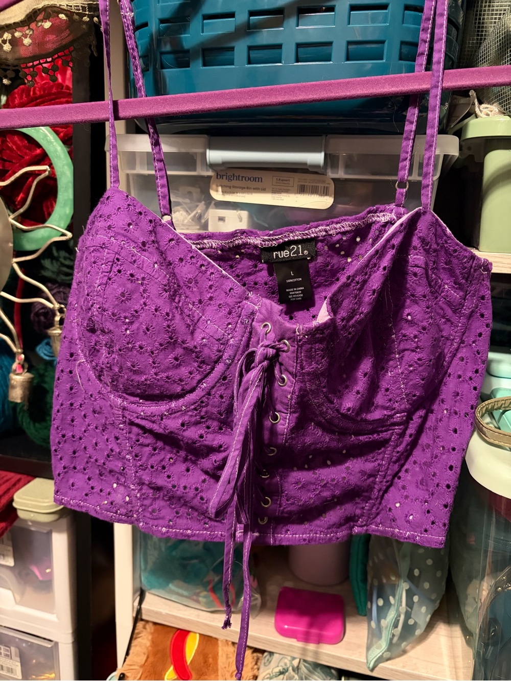 rue21 Purple Eyelet Lace-Up Crop Top hand dyed